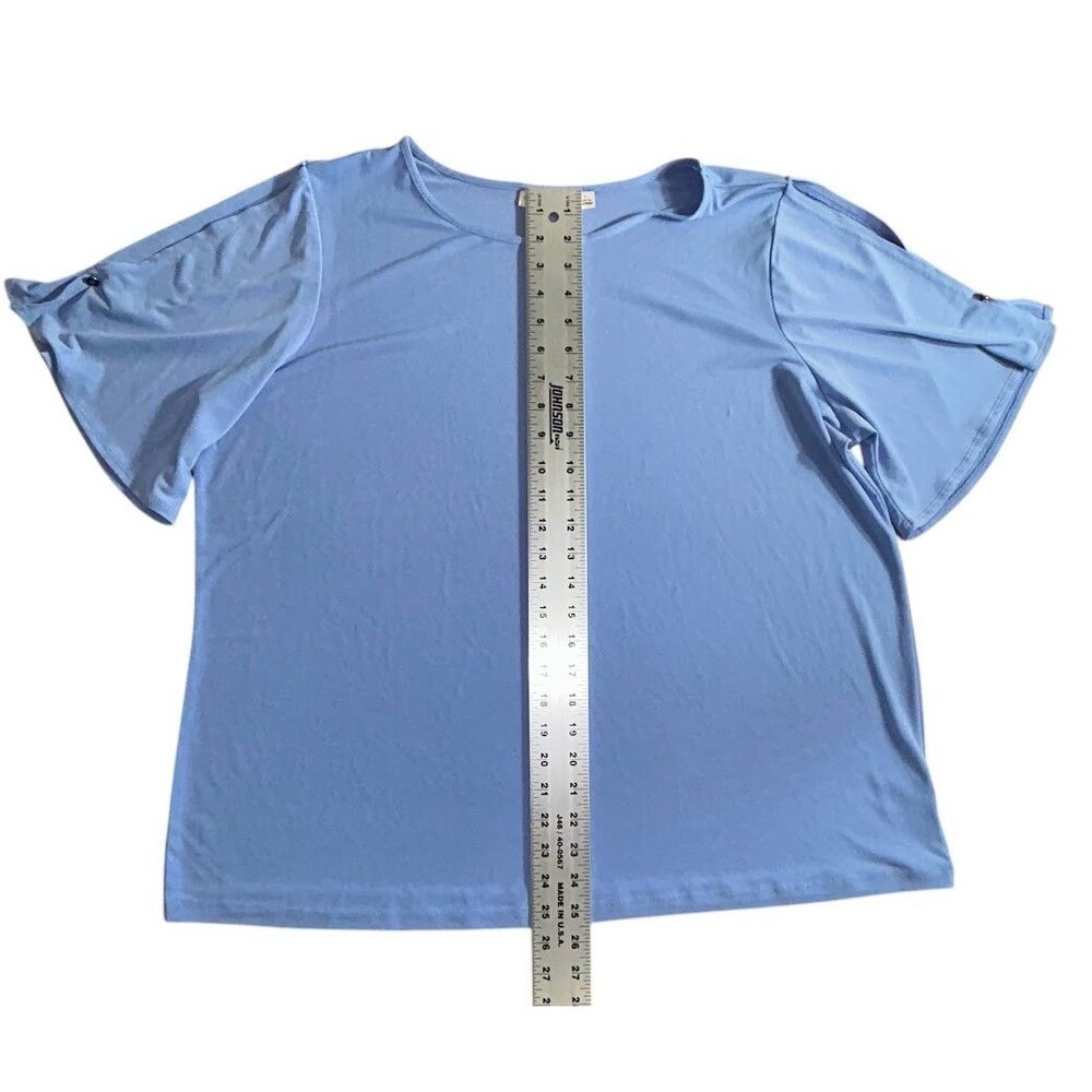 Susan Graver Minimalist Casual Top 1X Blue Cold Shoulder Stretch No Iron Women - Picture 5 of 12